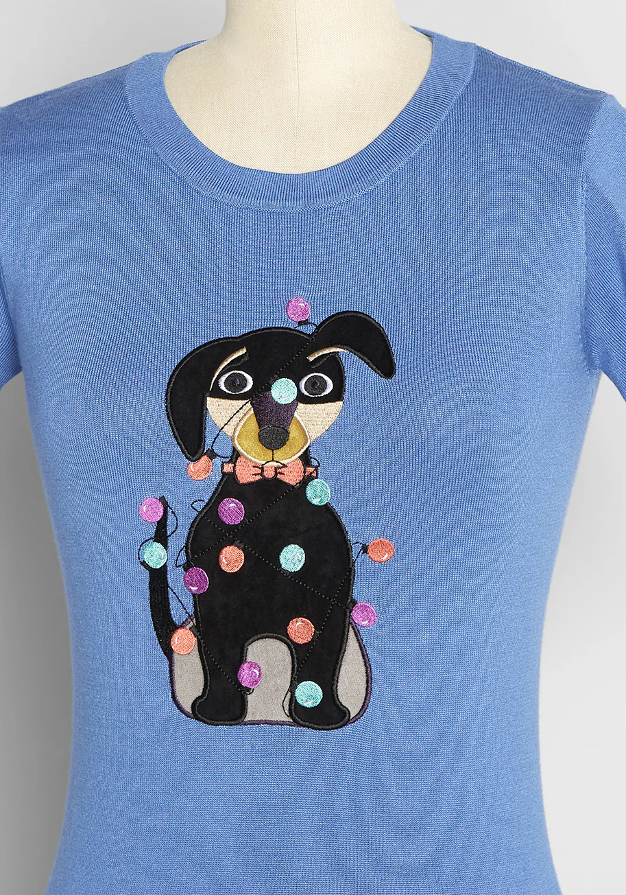 Dachshund Through the Glow Embroidered Knit Top - Olabens