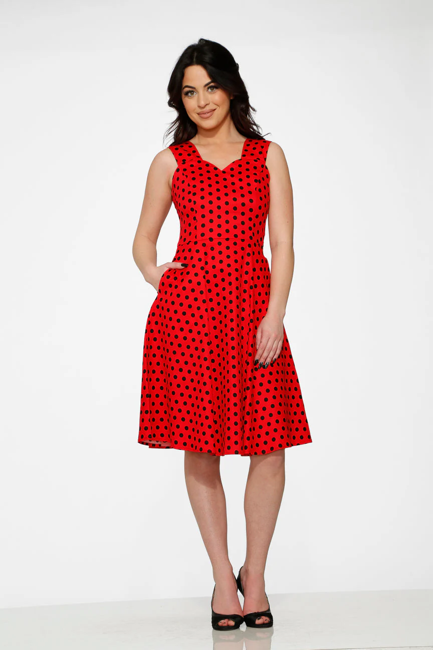 Red & Black Polka Dot Swing Dress - Olabens