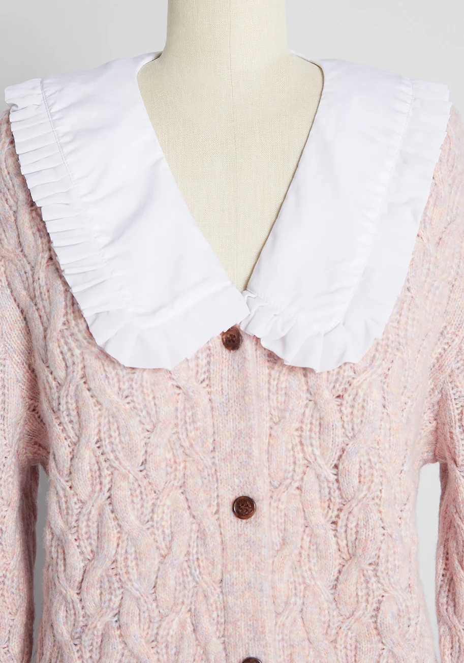 Pursuing What's Precious Collared Cable Knit Cardigan - Olabens