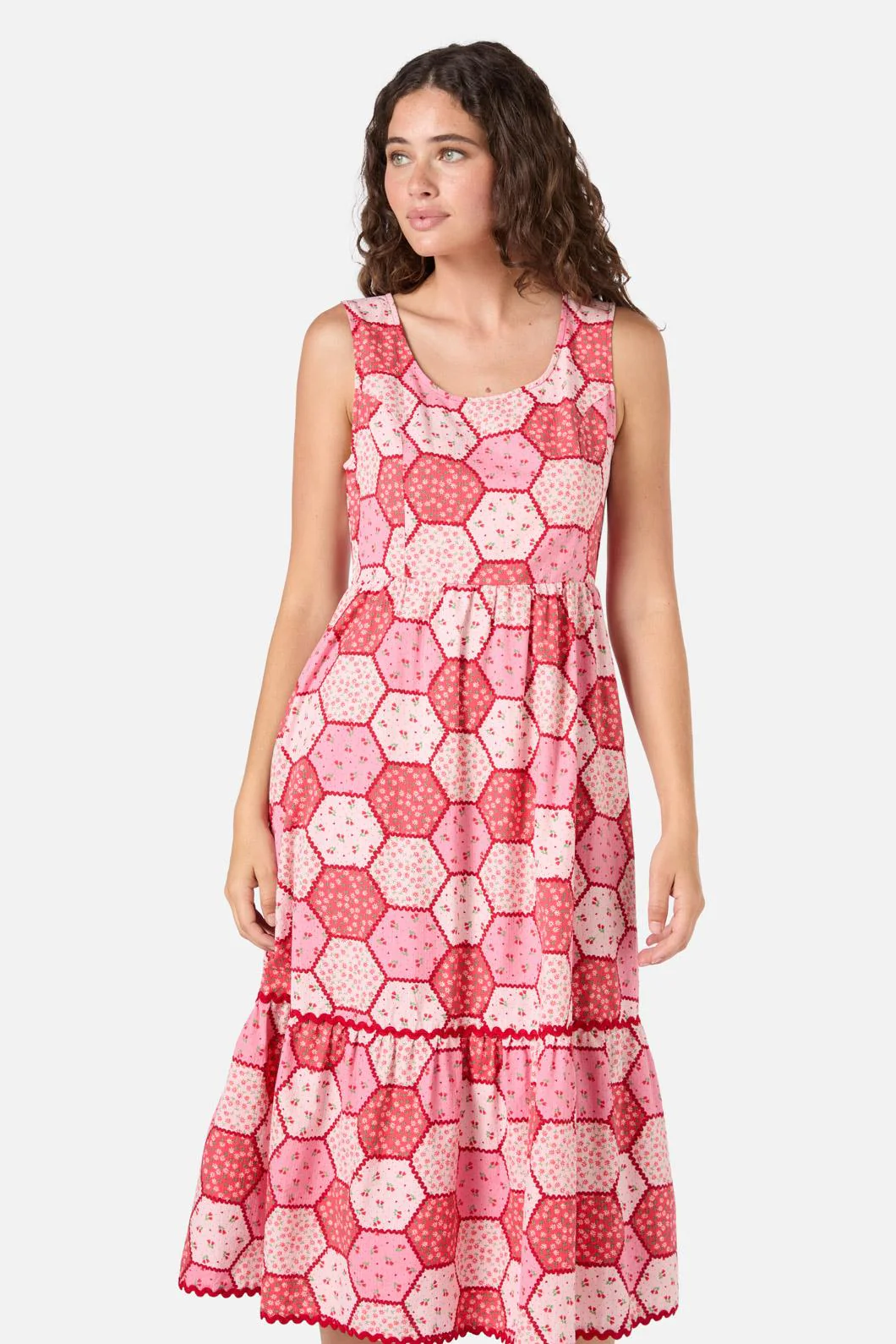 Patchwork Tiered Midi Dress - Olabens