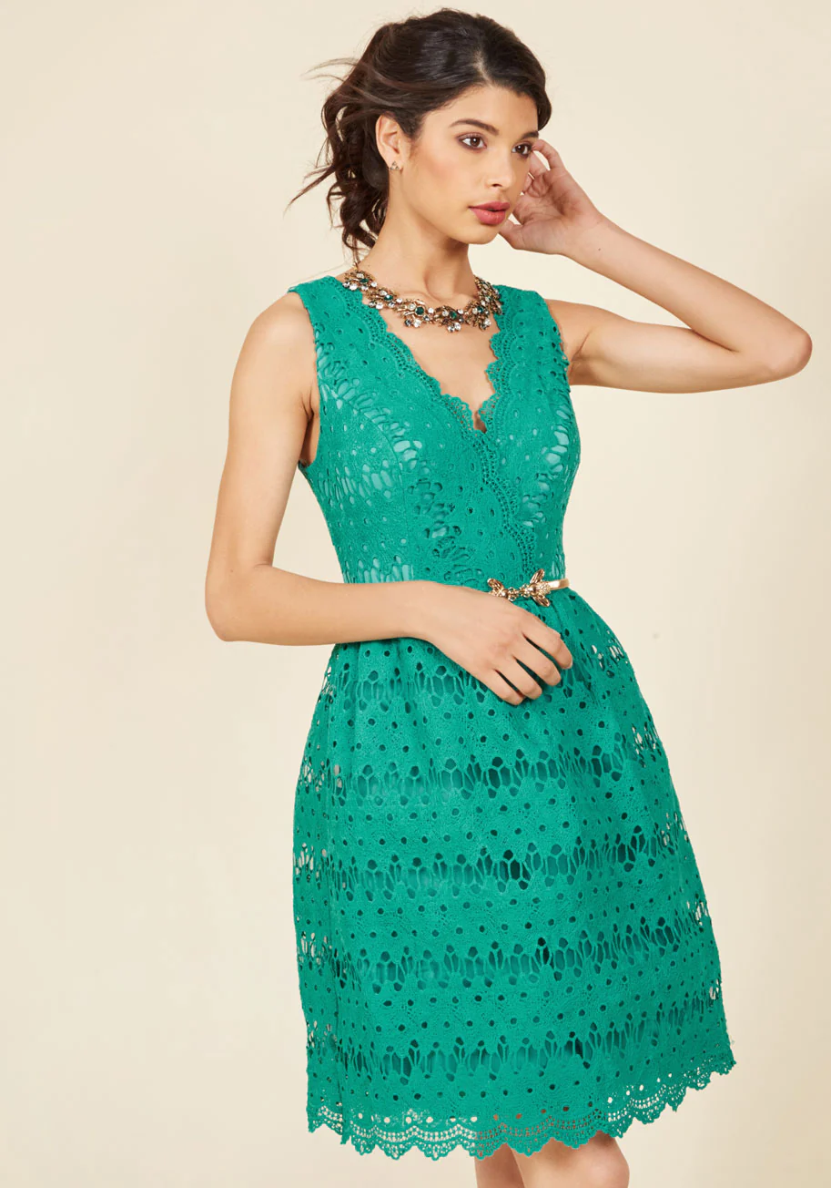 Stately Satisfaction Lace Dress in Jade - Olabens