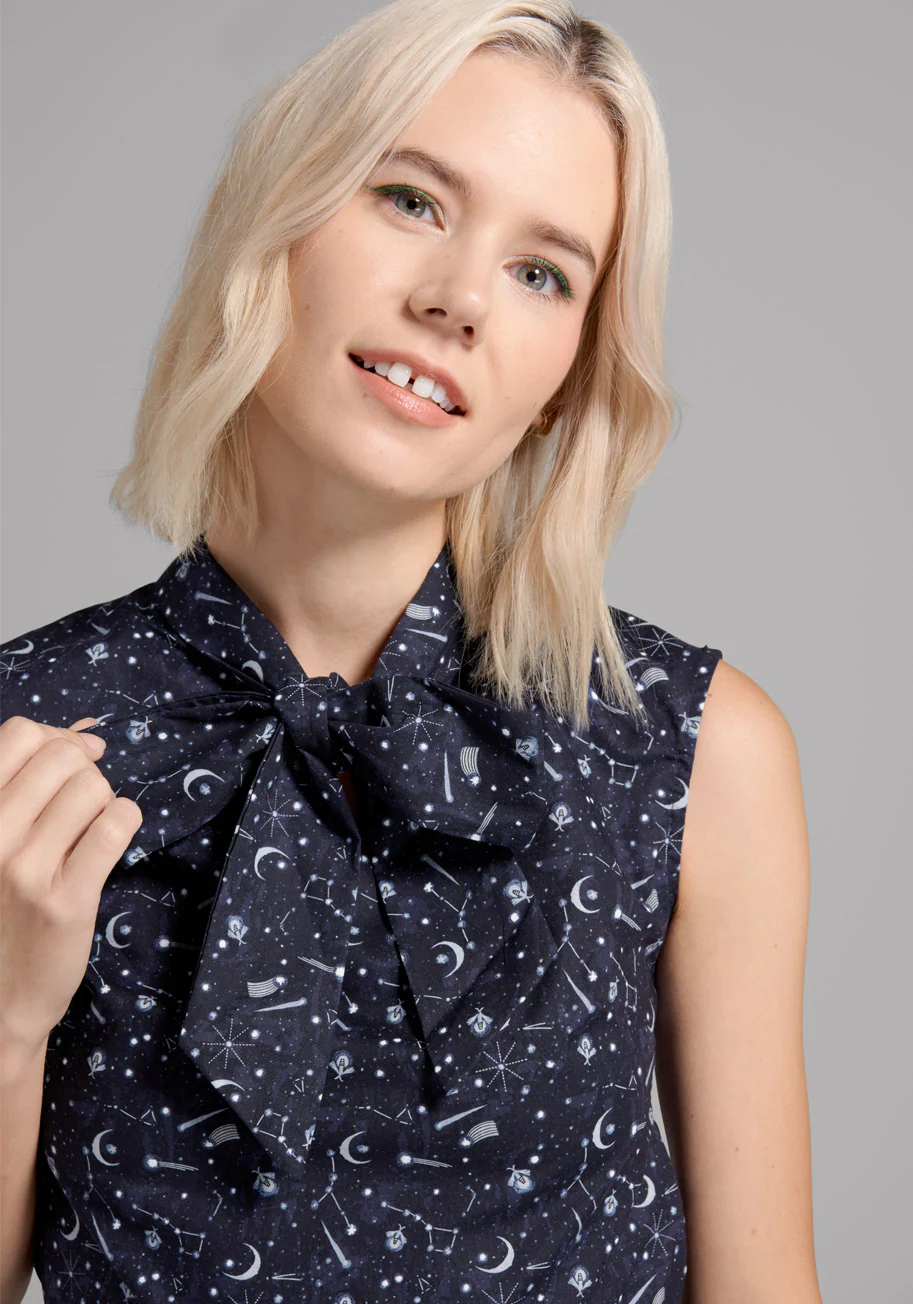 Cherished Constellations Tie-Neck Top - Olabens