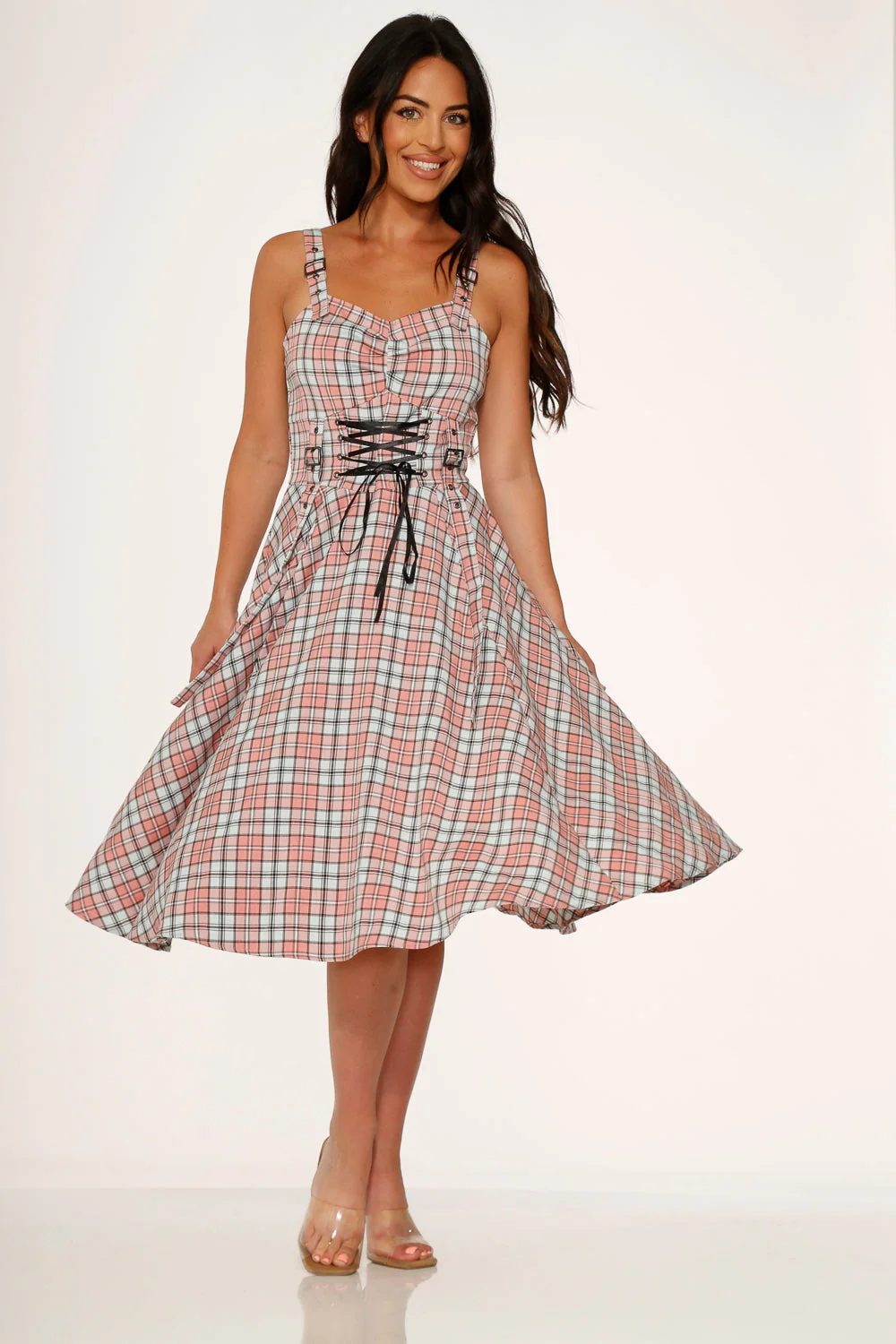 Pink Plaid Swing Dress - Olabens