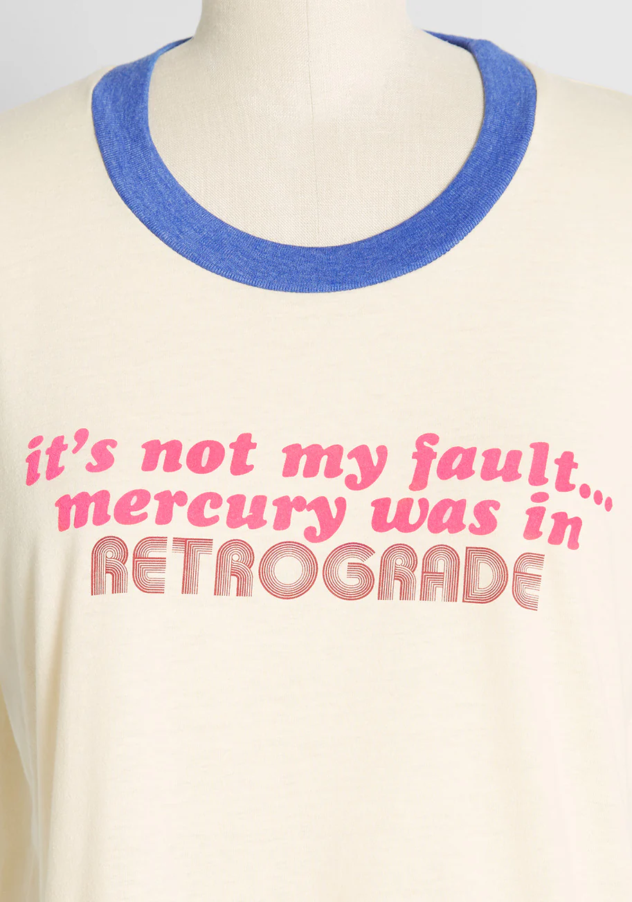 Mercury In Retrograde Graphic Ringer Tee - Olabens