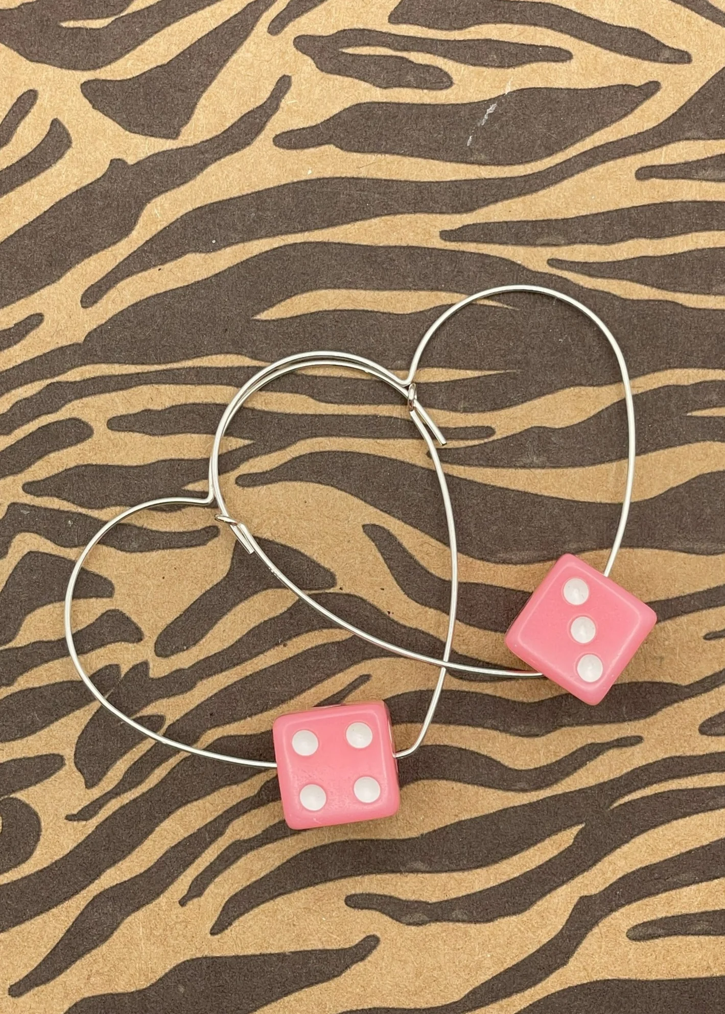 Sterling Silver Dice Heart Hoop Earrings - Olabens