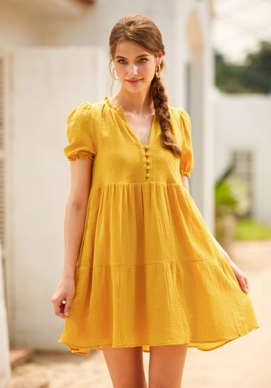 Sunshine Serenade Babydoll Dress - Olabens
