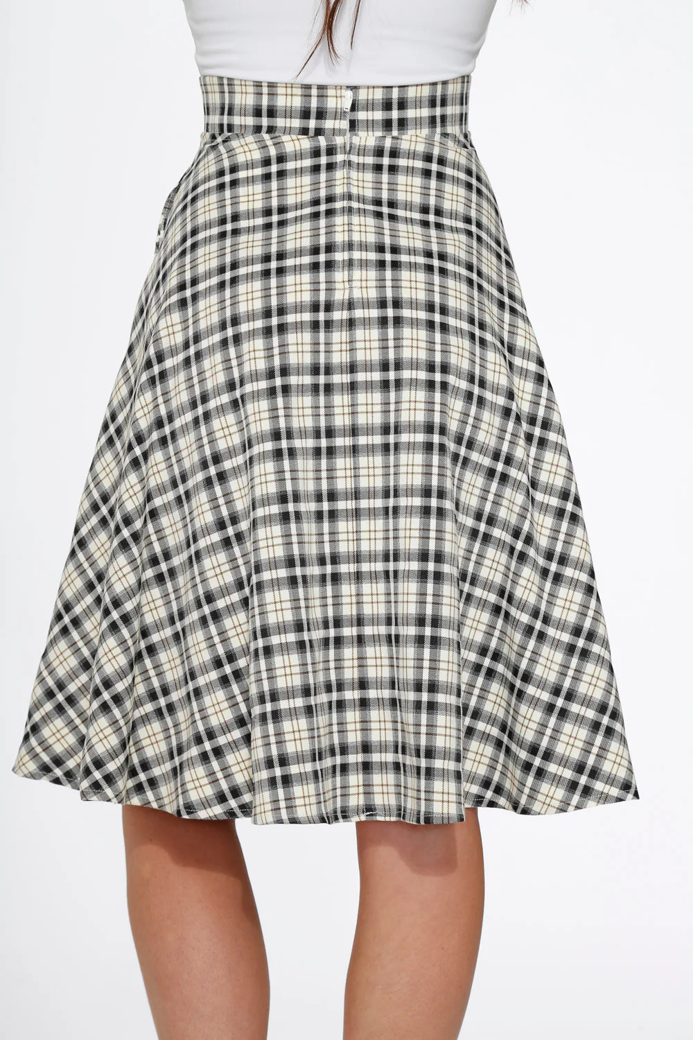 Off White Plaid Swing Skirt - Olabens