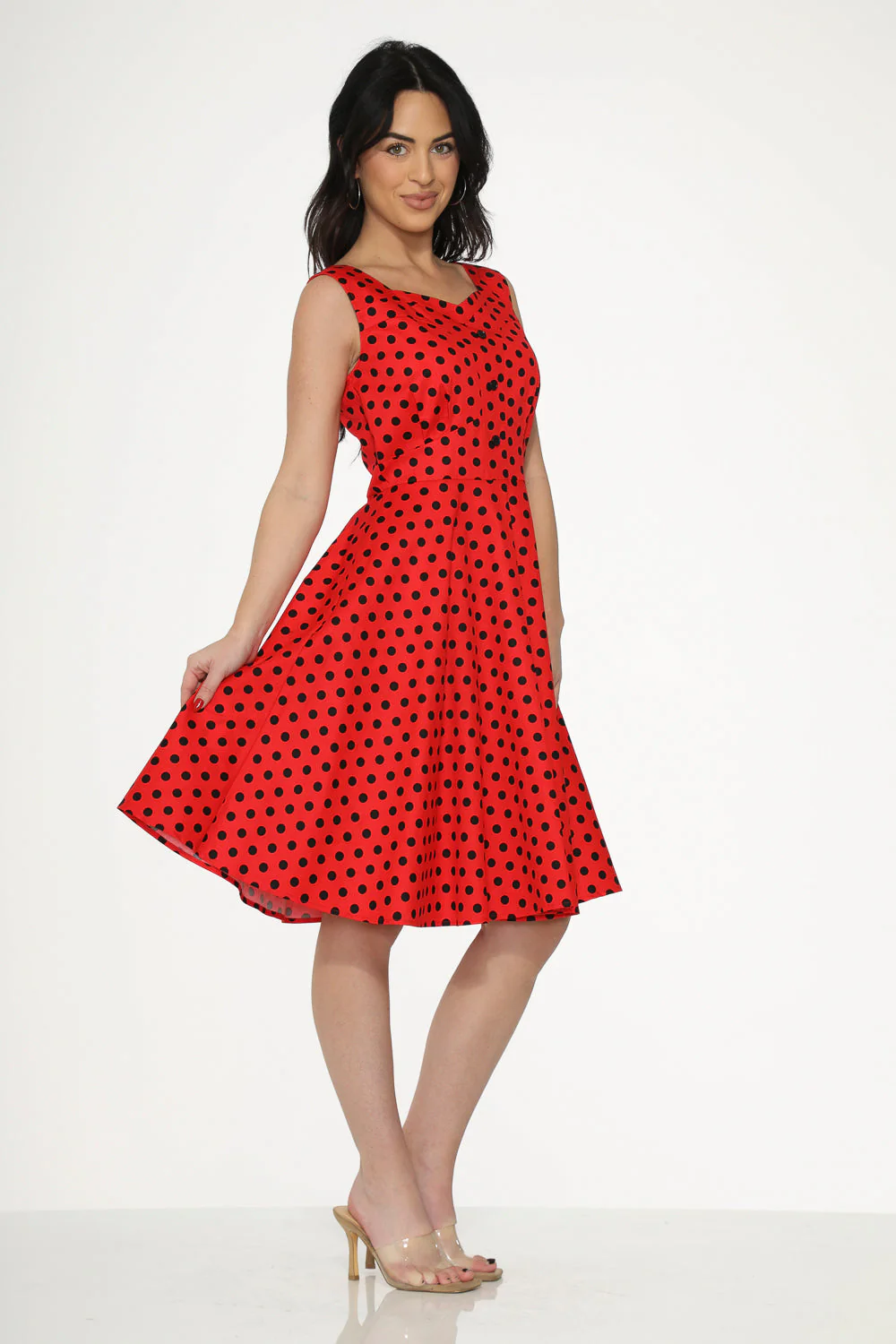 Red Black Polka Dot Swing Dress - Olabens