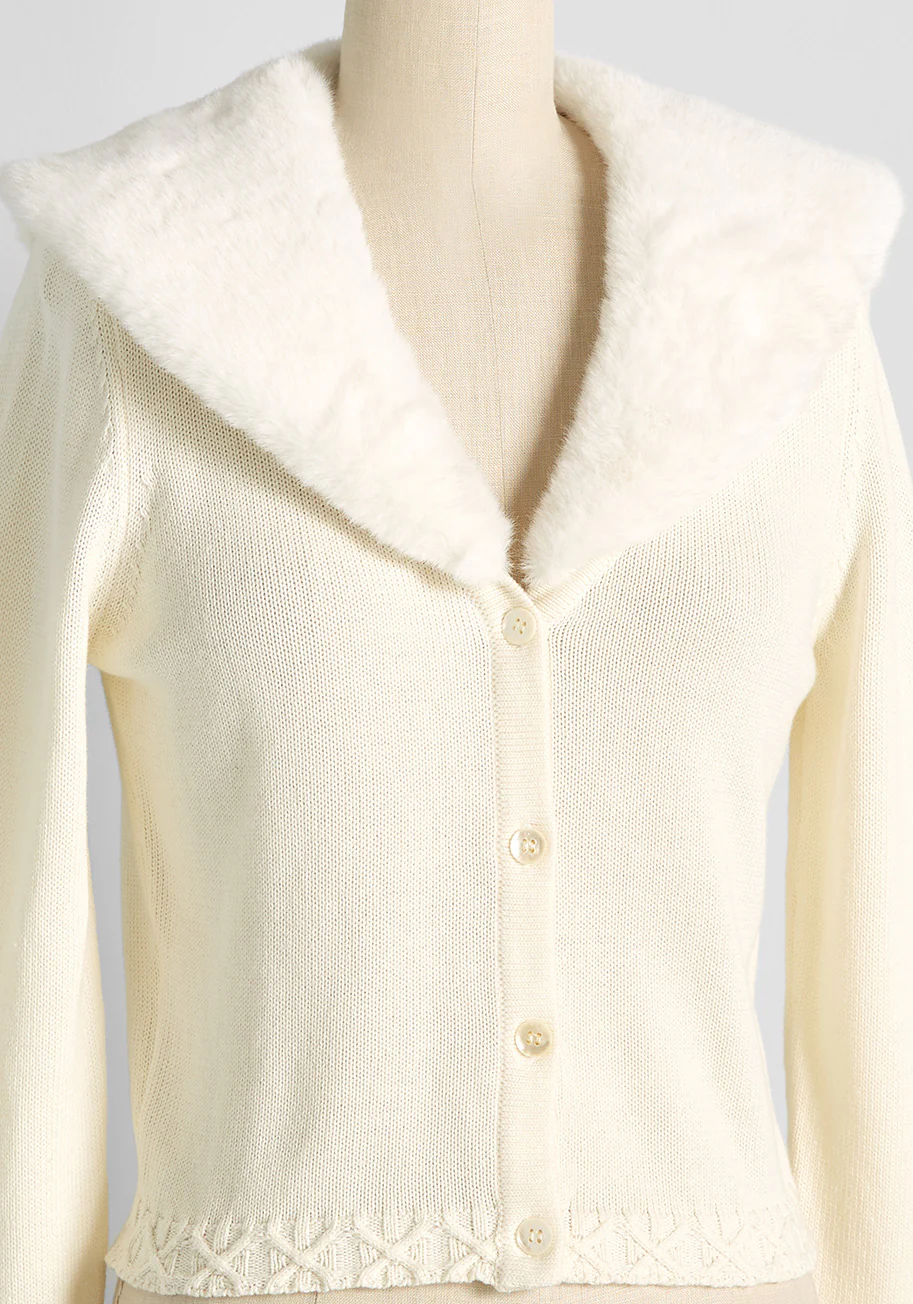 Snow Princess Faux-Fur Trim Cardigan - Olabens