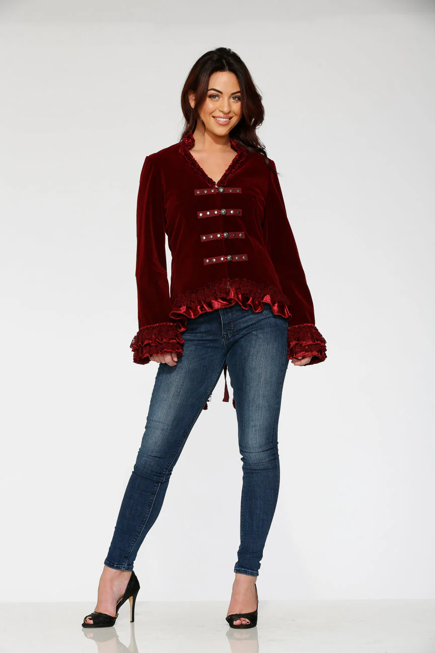 Burgundy Gloria Velvet Tailed Jacket - Olabens