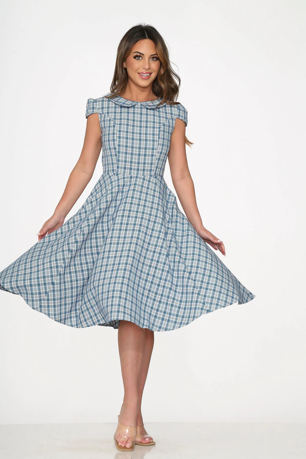 Blue Plaid Swing Dress - Olabens