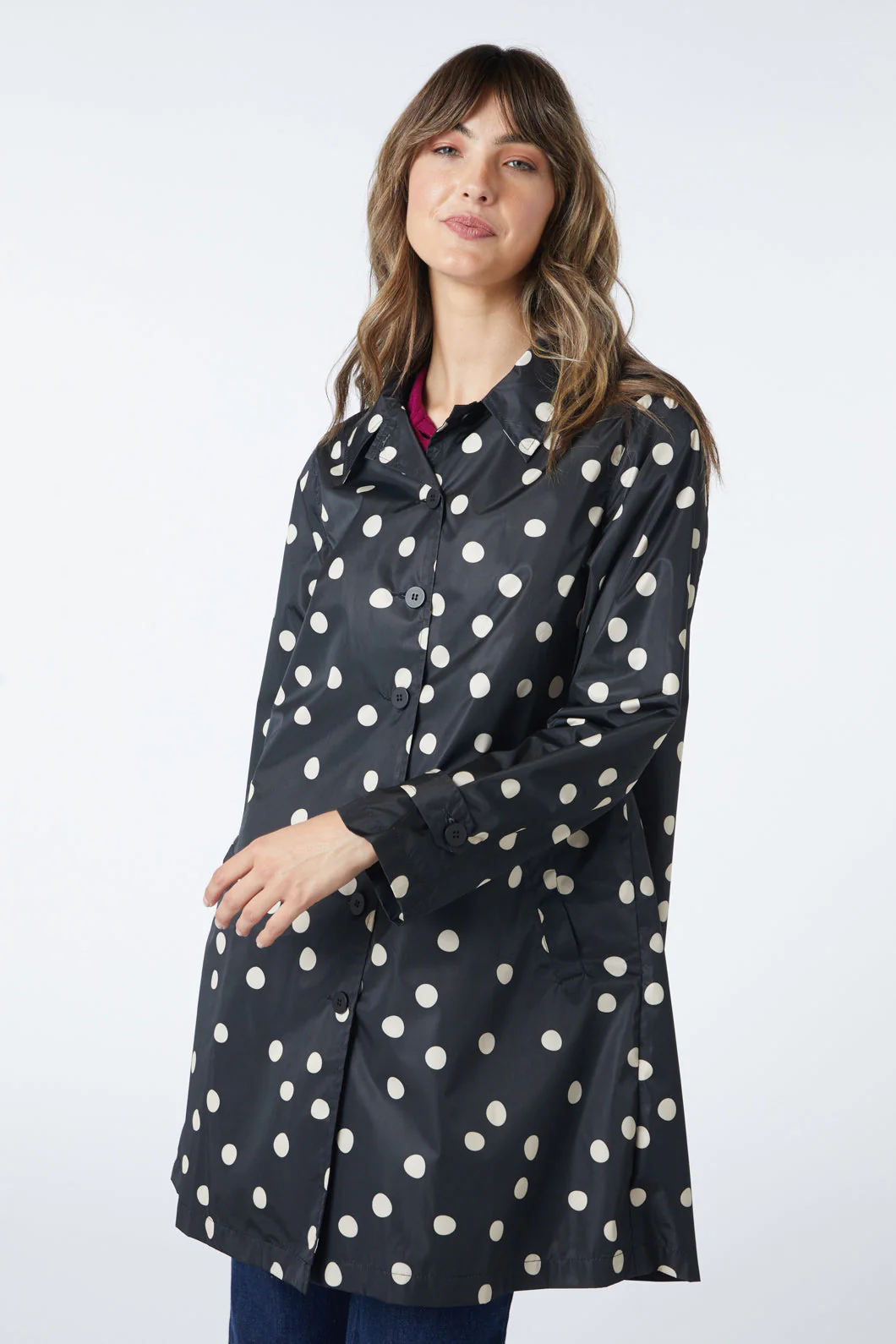 Georgie Spot Collared Raincoat - Olabens