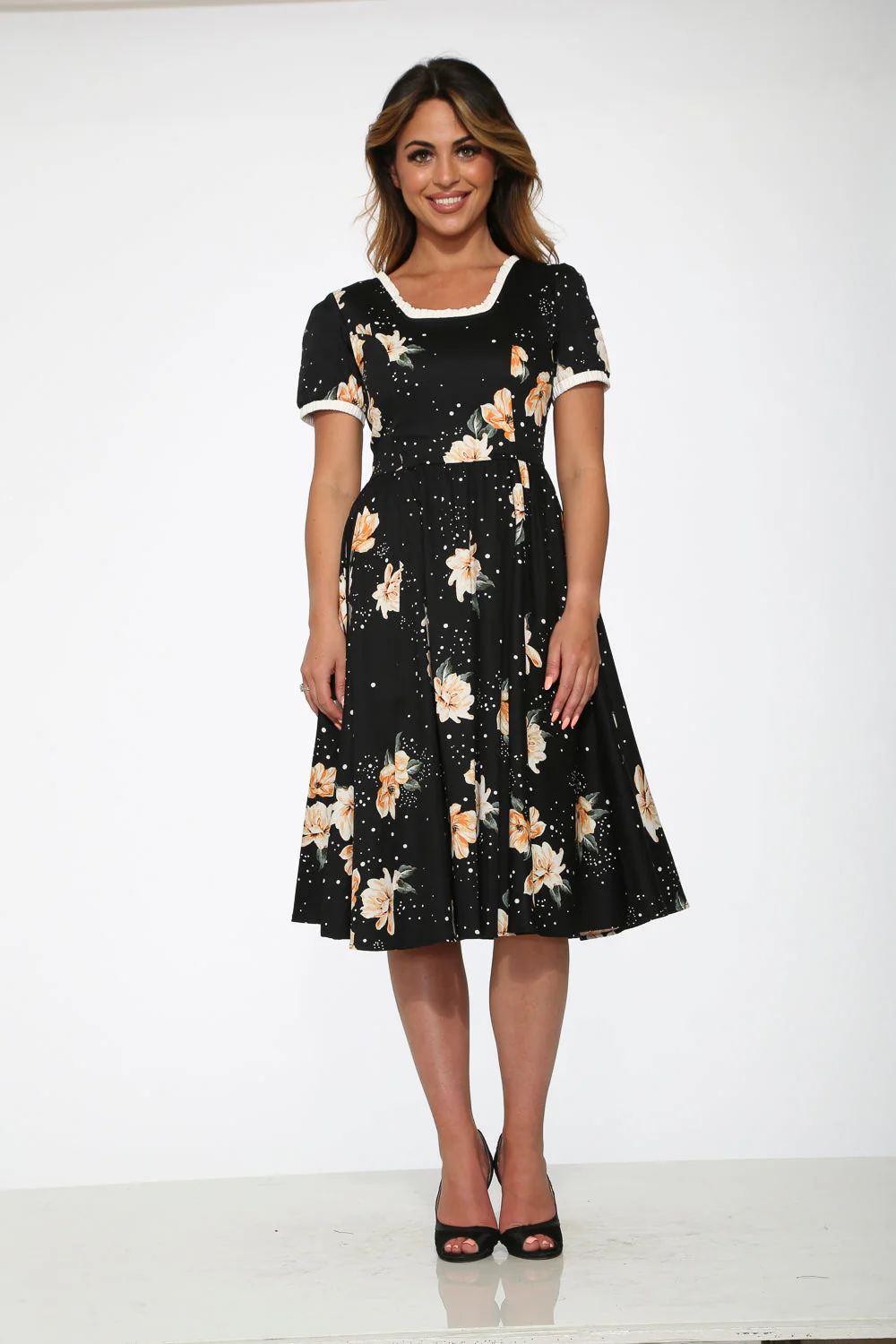 Black & Yellow Floral Swing Dress - Olabens
