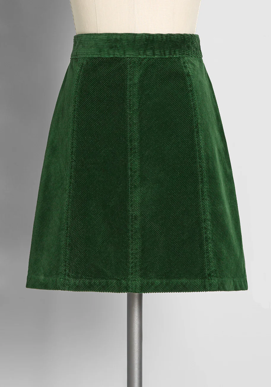 Ephemeral Emerald Corduroy Mini Skirt - Olabens