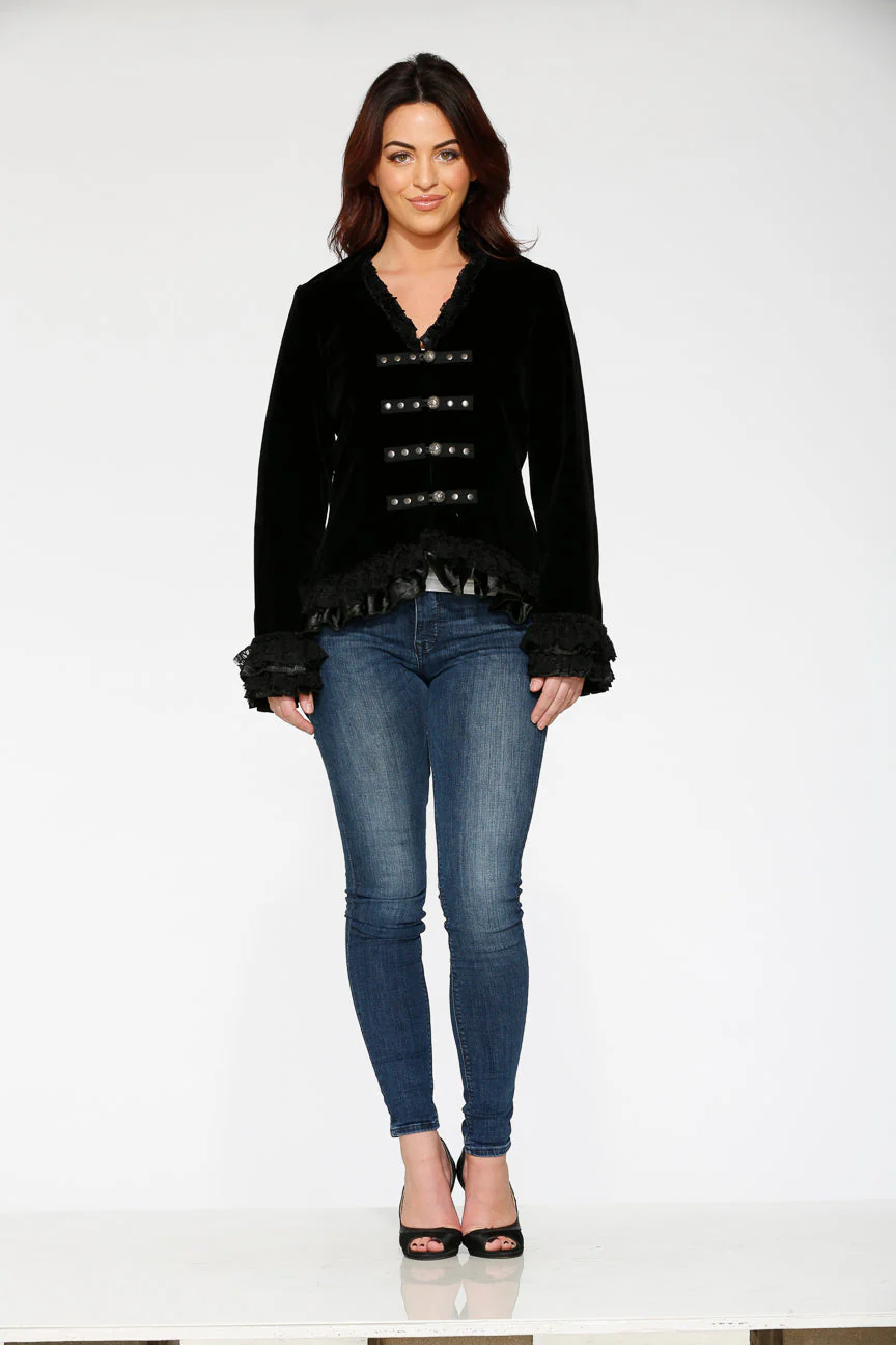 Black Gloria Velvet Tailed Jacket - Olabens