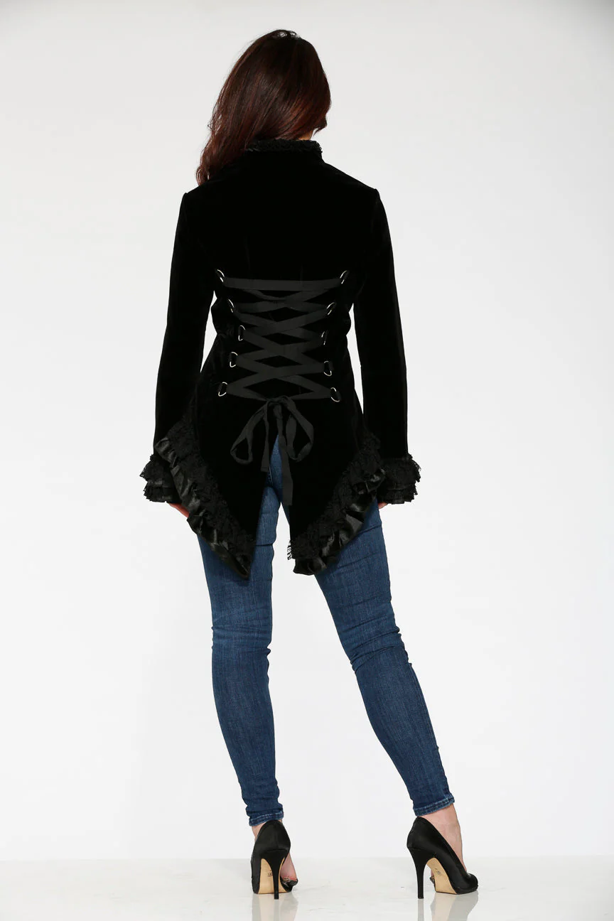 Black Gloria Velvet Tailed Jacket - Olabens
