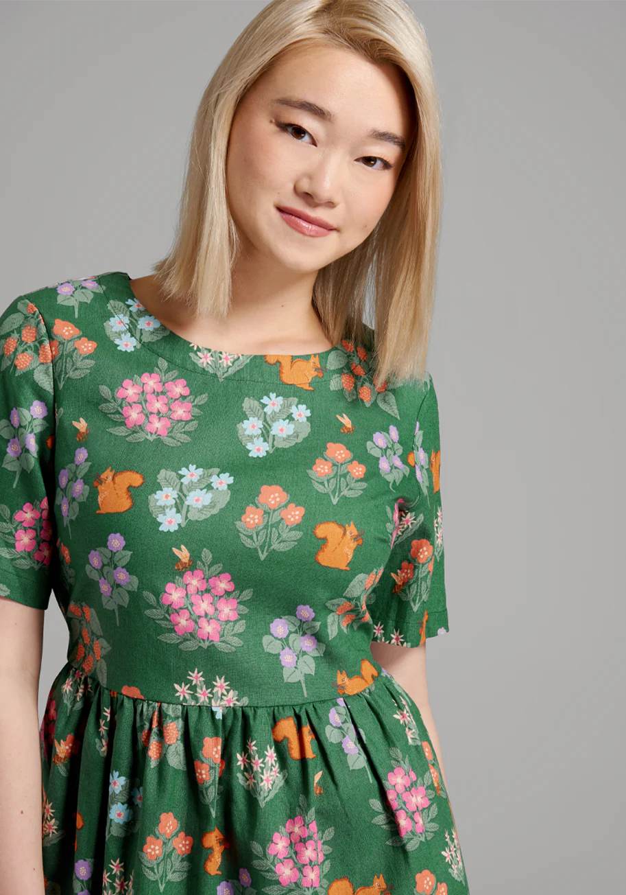 Flower Squirrel A-Line Dress - Olabens