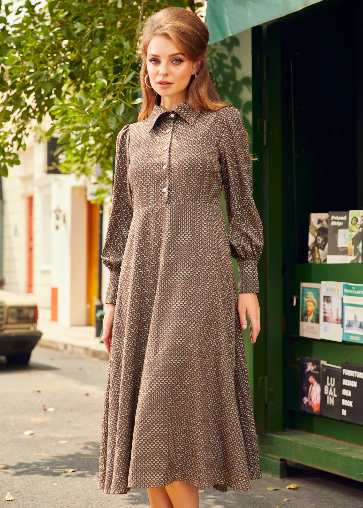 Romantic Era Button Front Midi Dress - Olabens