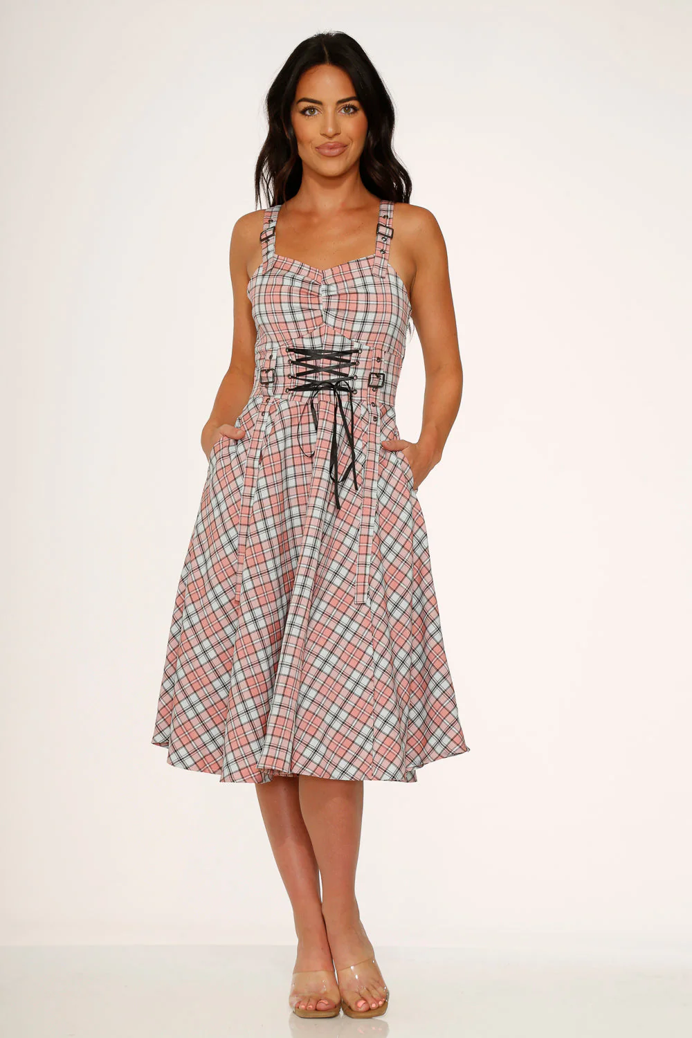 Pink Plaid Swing Dress - Olabens