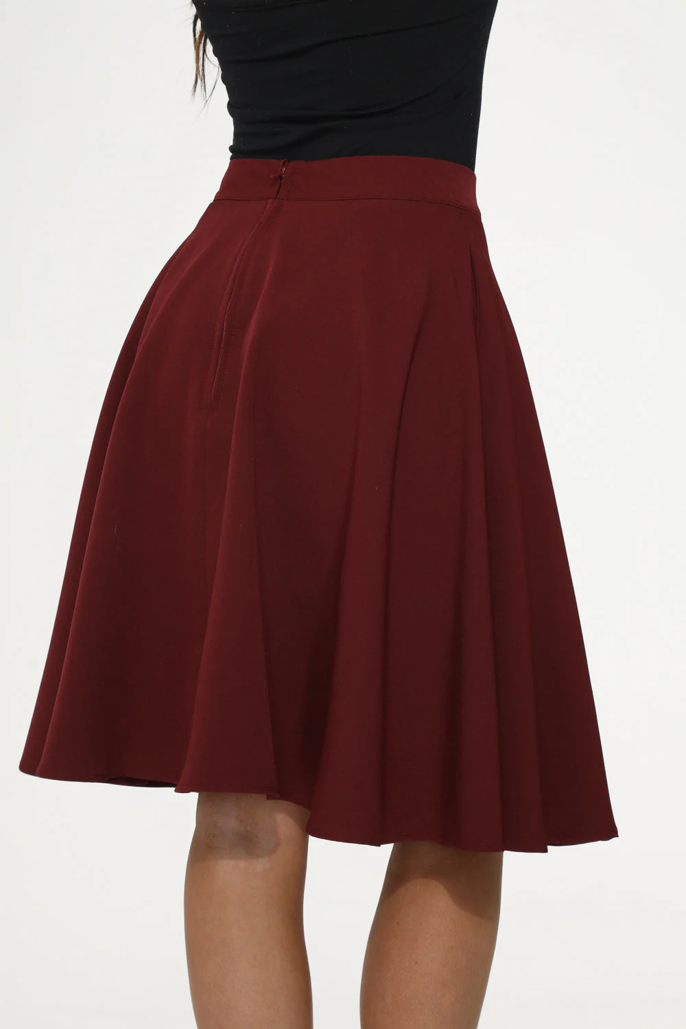 Burgundy Black Embroidered Poodle Swing Skirt - Olabens