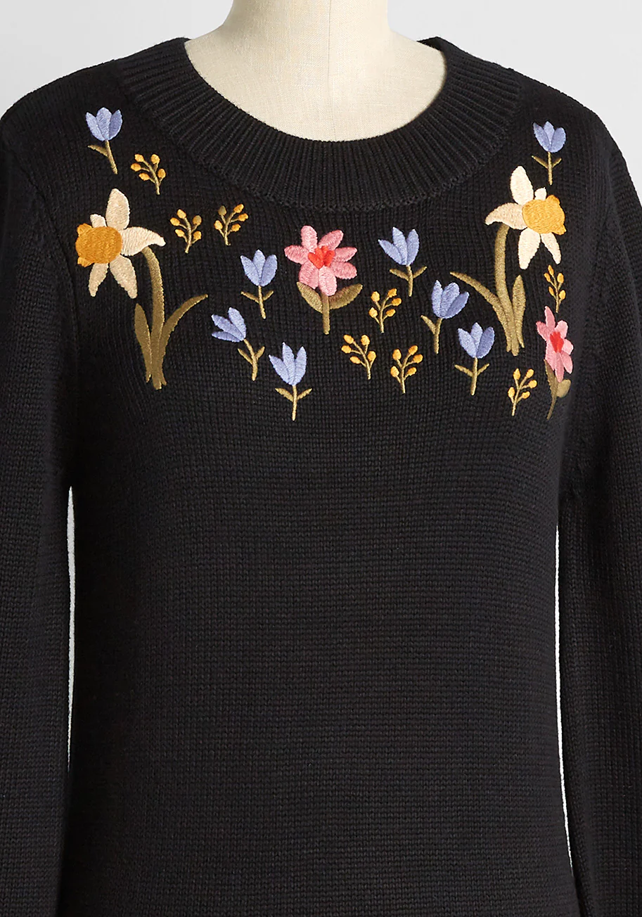 Garden Graces Embroidered Sweater - Olabens