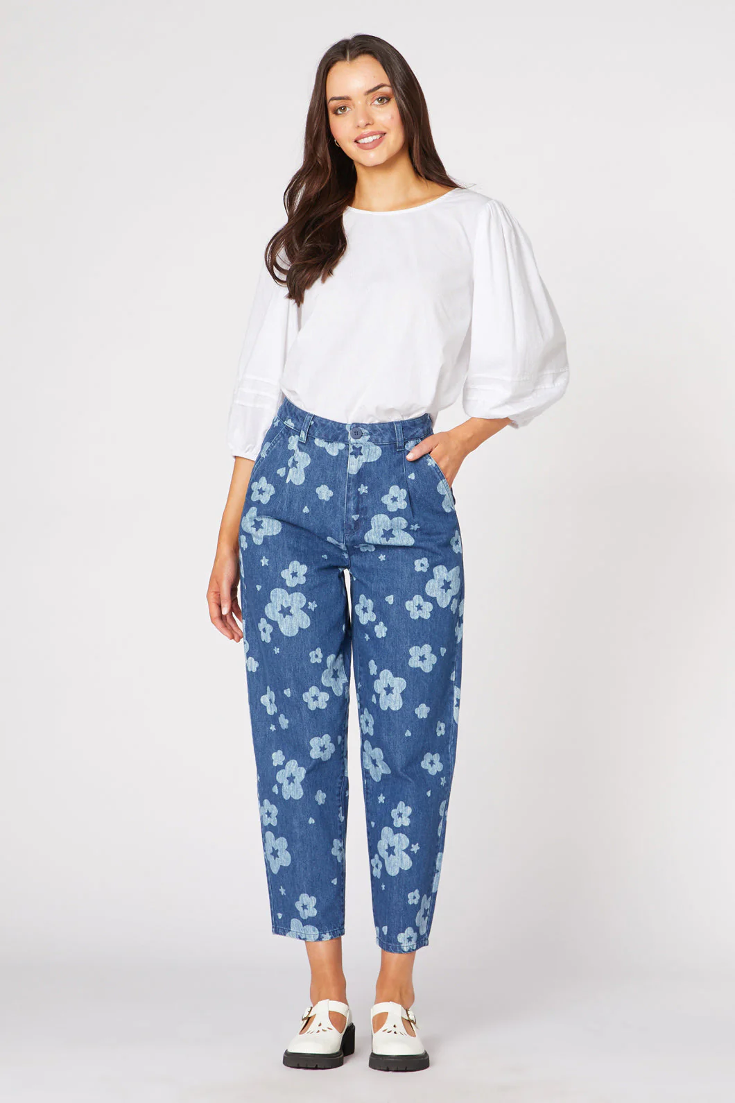 Indigo Starry Flower Tape Jean - Olabens