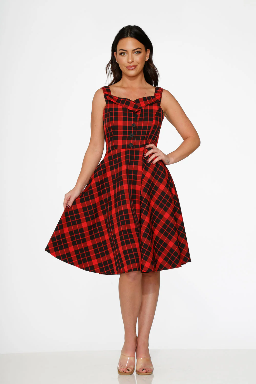 Red Plaid Swing Dress - Olabens