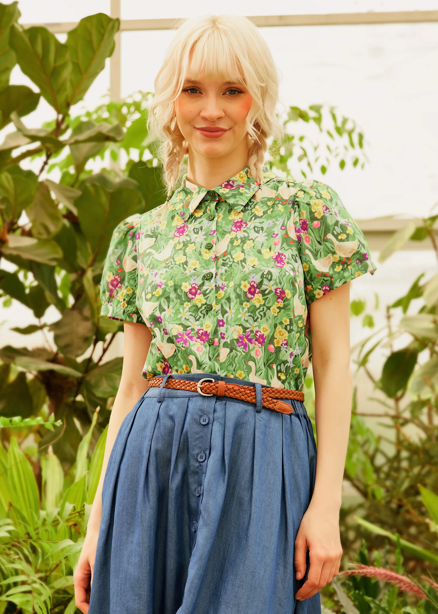 Goose in Bloom Button-Up Top - Olabens
