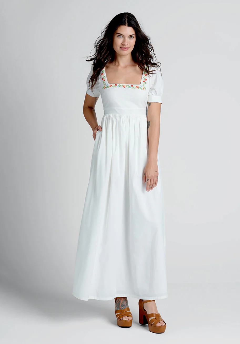 Regency Romance Embroidered Maxi Dress - Olabens