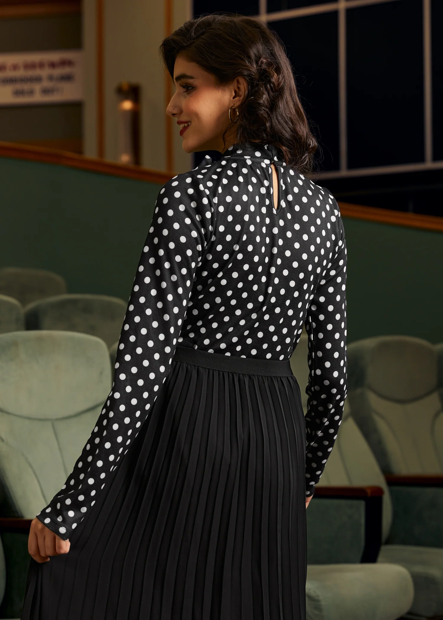 Rydell High Revisited Long Sleeve Tie-Neck Top - Olabens