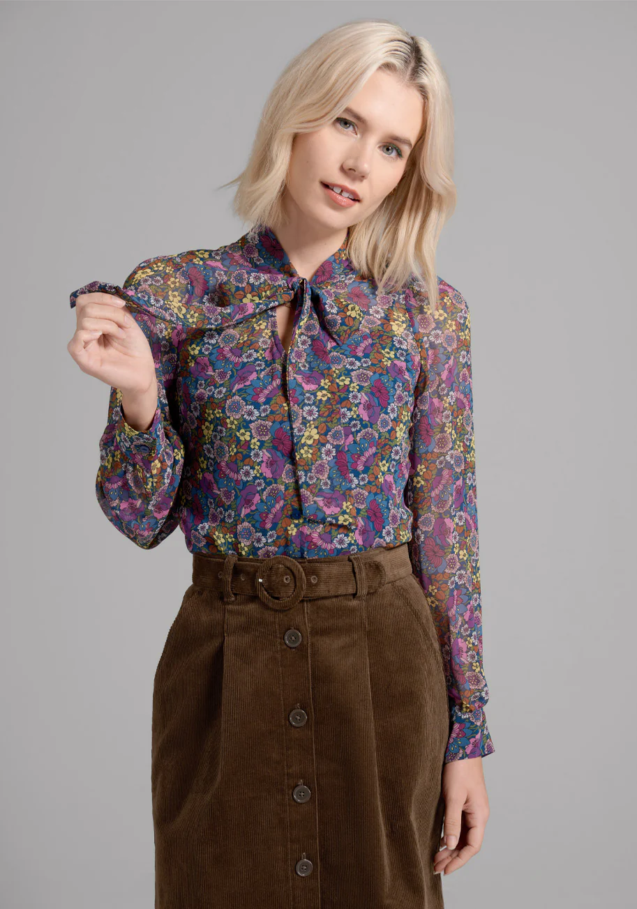 She's A Mystery Novel Tie-Neck Blouse - Olabens