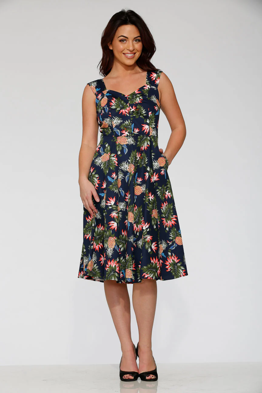 Navy Hawaiian Swing Dress - Olabens