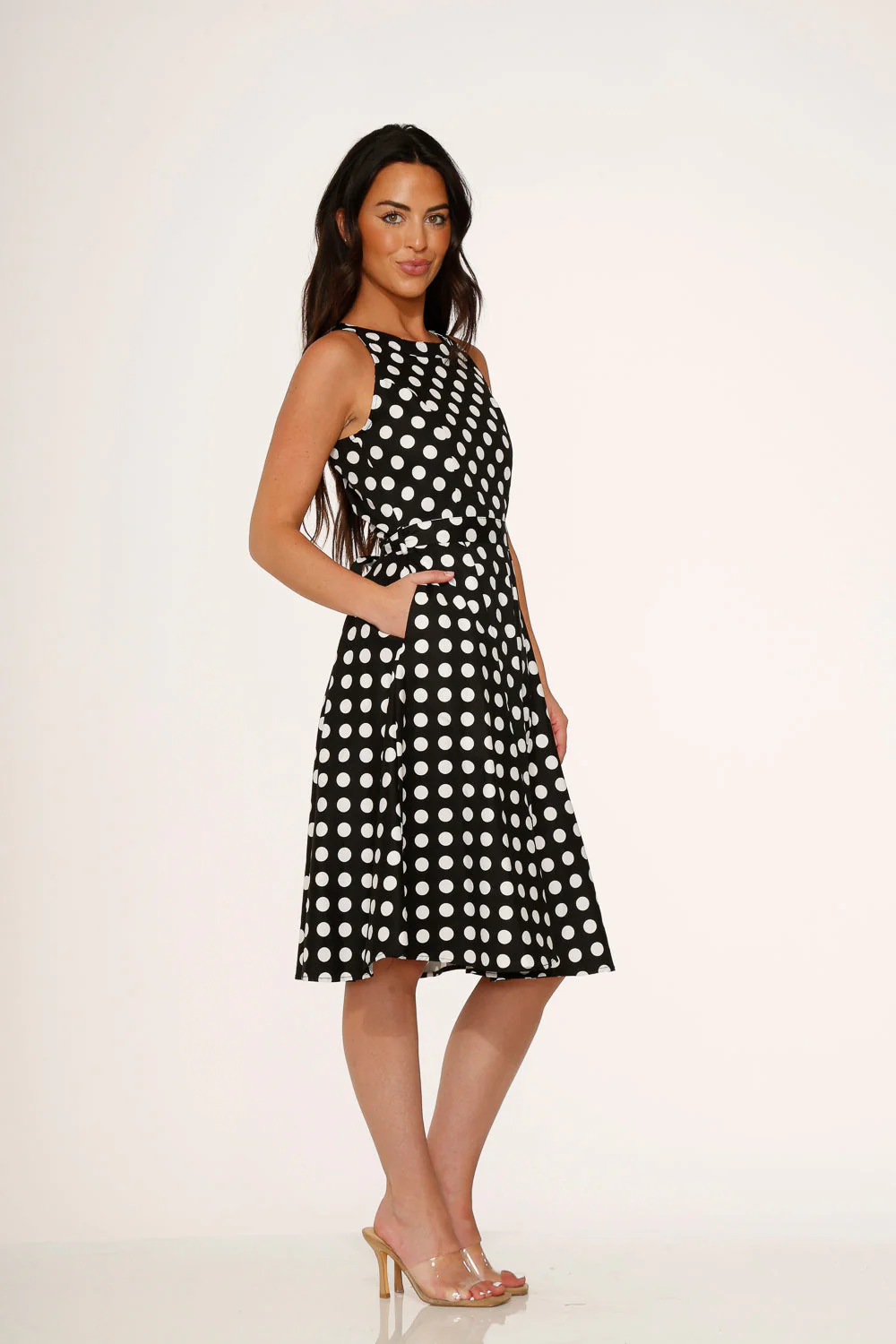 Black & White Polka Dot Swing Dress - Olabens
