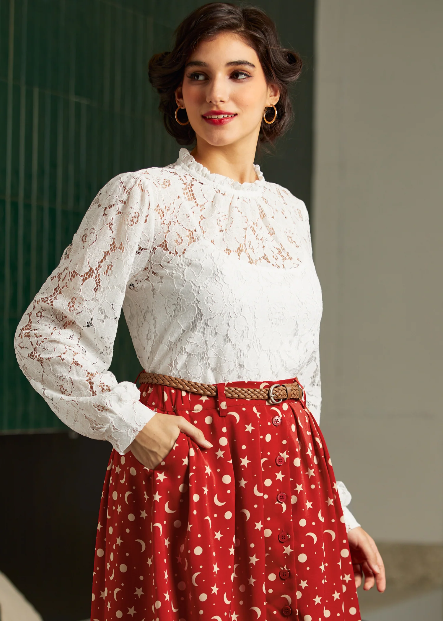 Mad Men Ruffle Mock Neck Blouse - Olabens