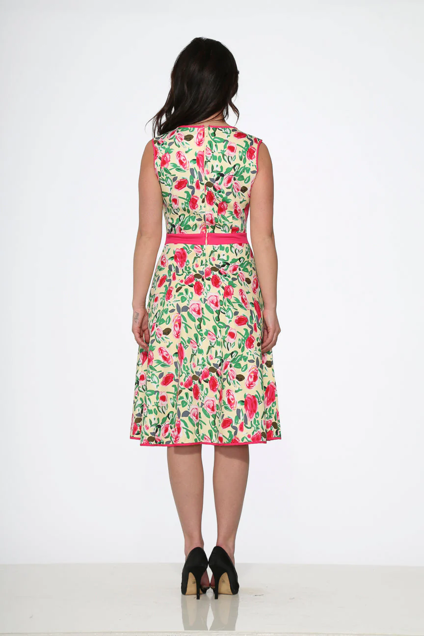 Yellow and Red Rose Swing Dress - Olabens