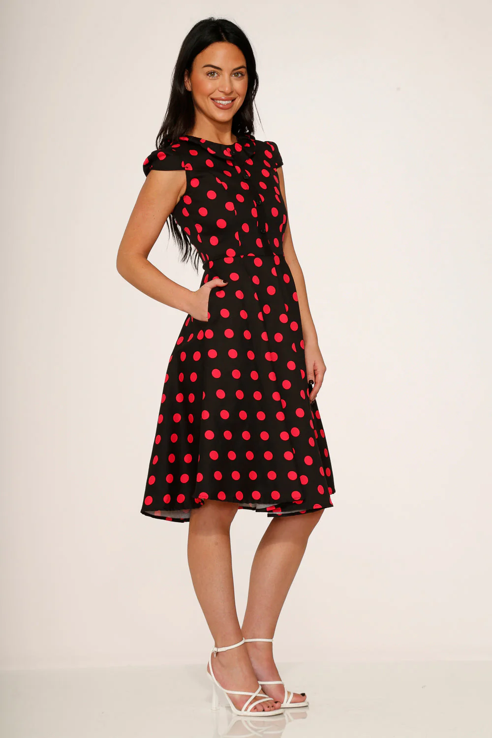Black & Pink Polka Dot Swing Dress - Olabens