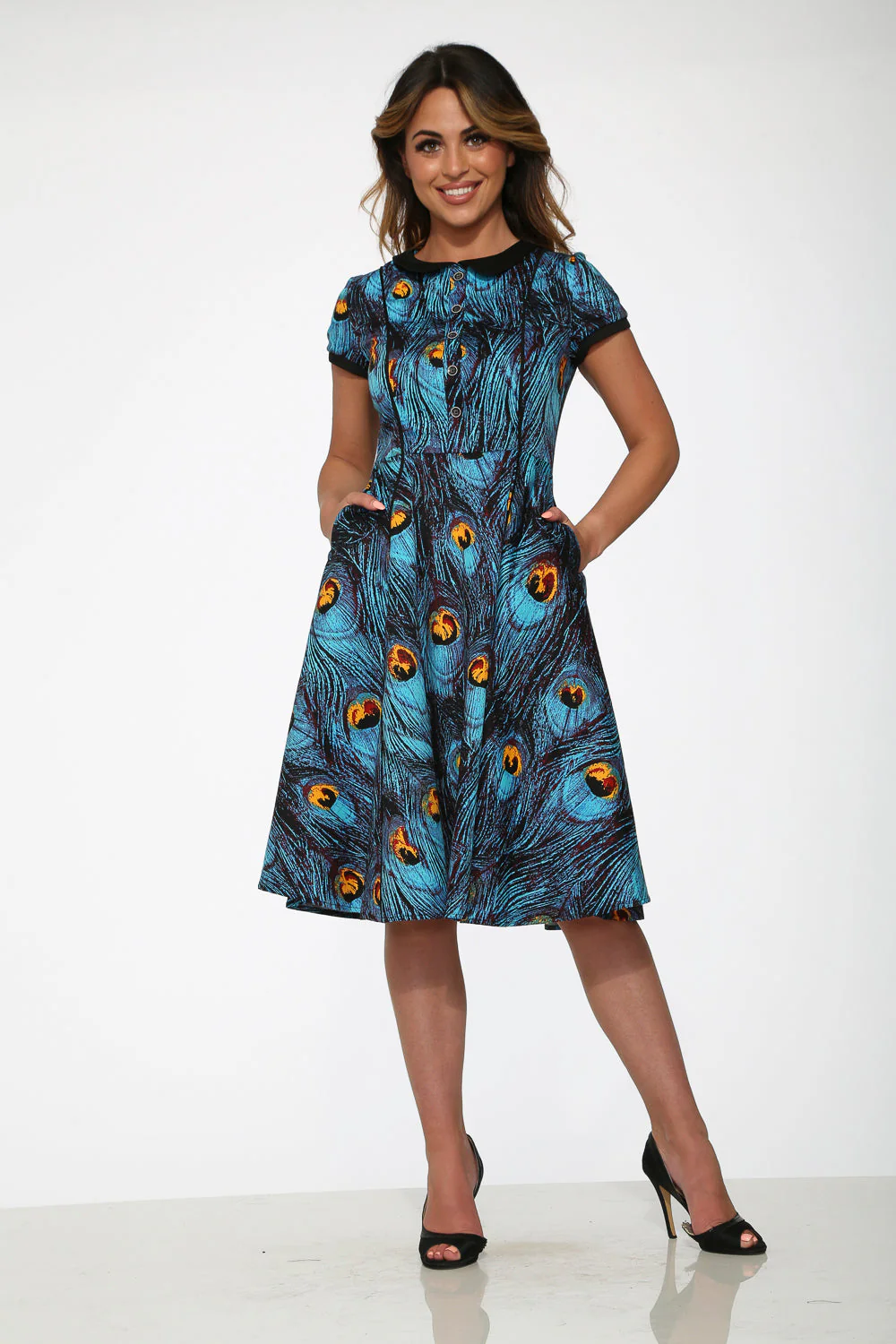 Blue Peacock Swing Dress - Olabens