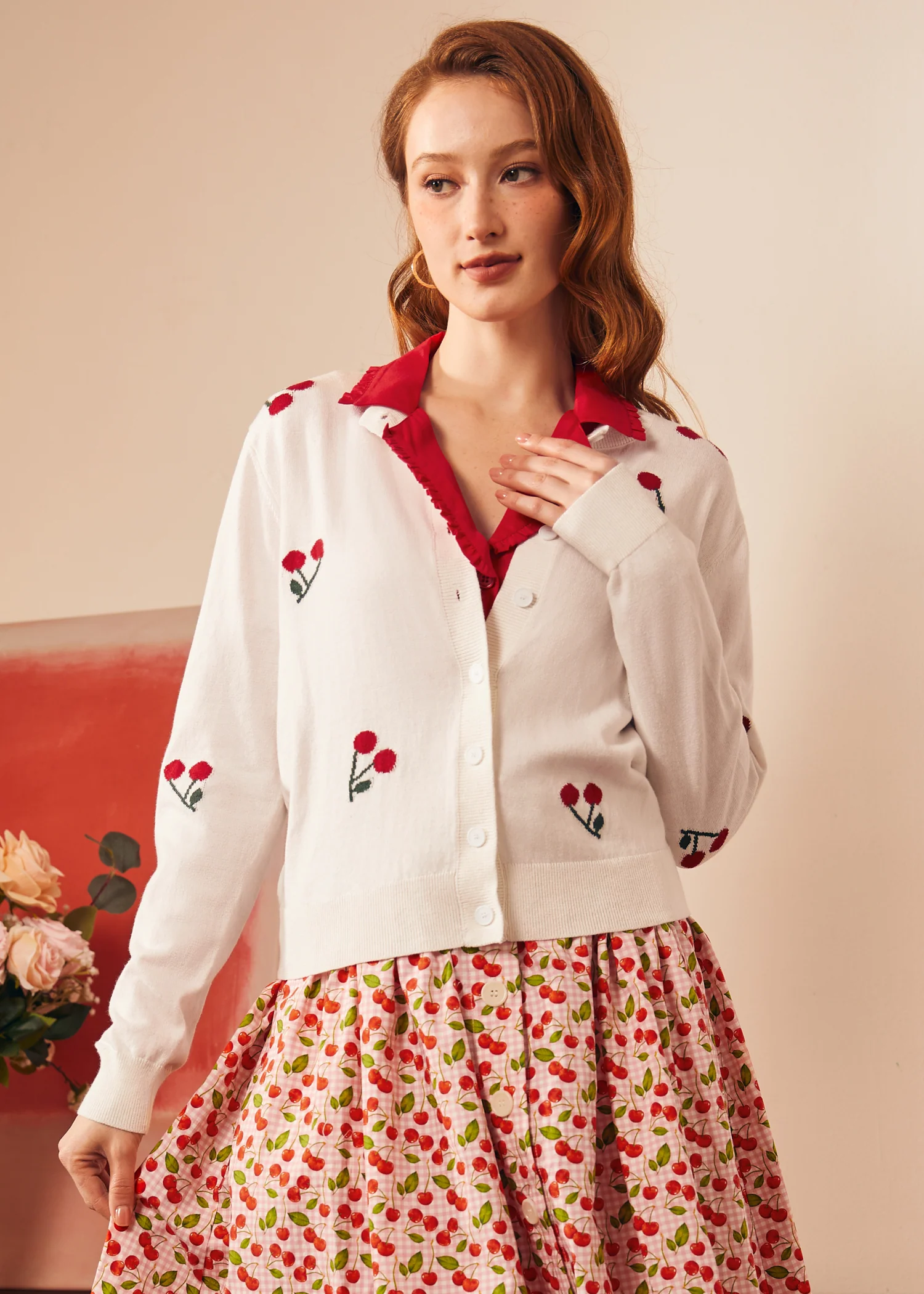 Cherry on Top Crew Neck Cardigan - Olabens