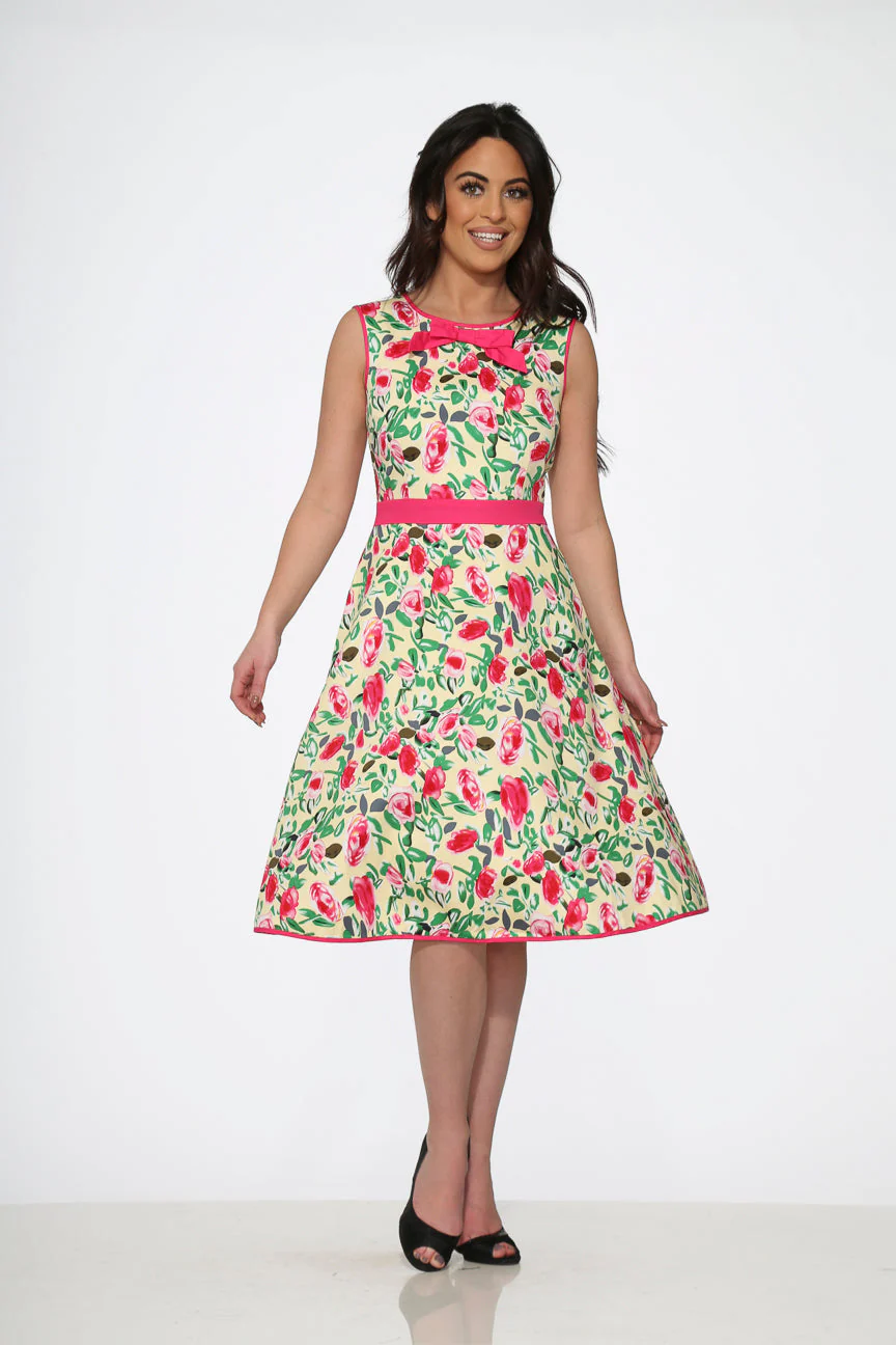 Yellow and Red Rose Swing Dress - Olabens
