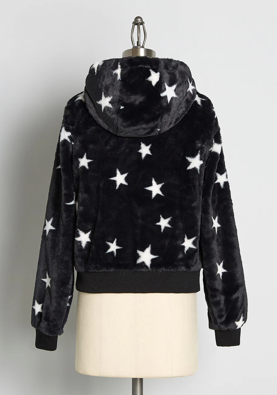 Always Gazing Upwards Faux Fur Zip-Up Hoodie - Olabens