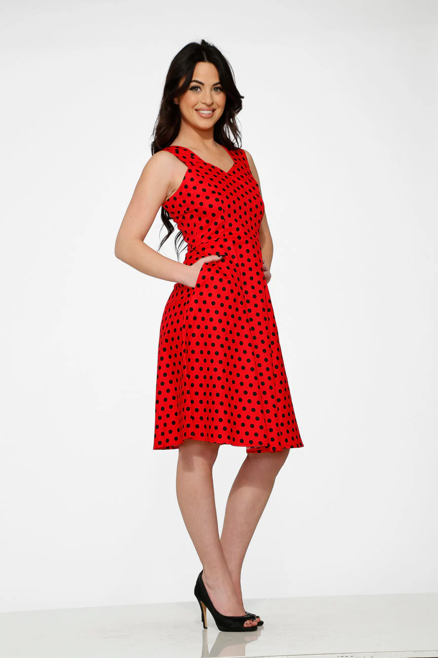 Red & Black Polka Dot Swing Dress - Olabens