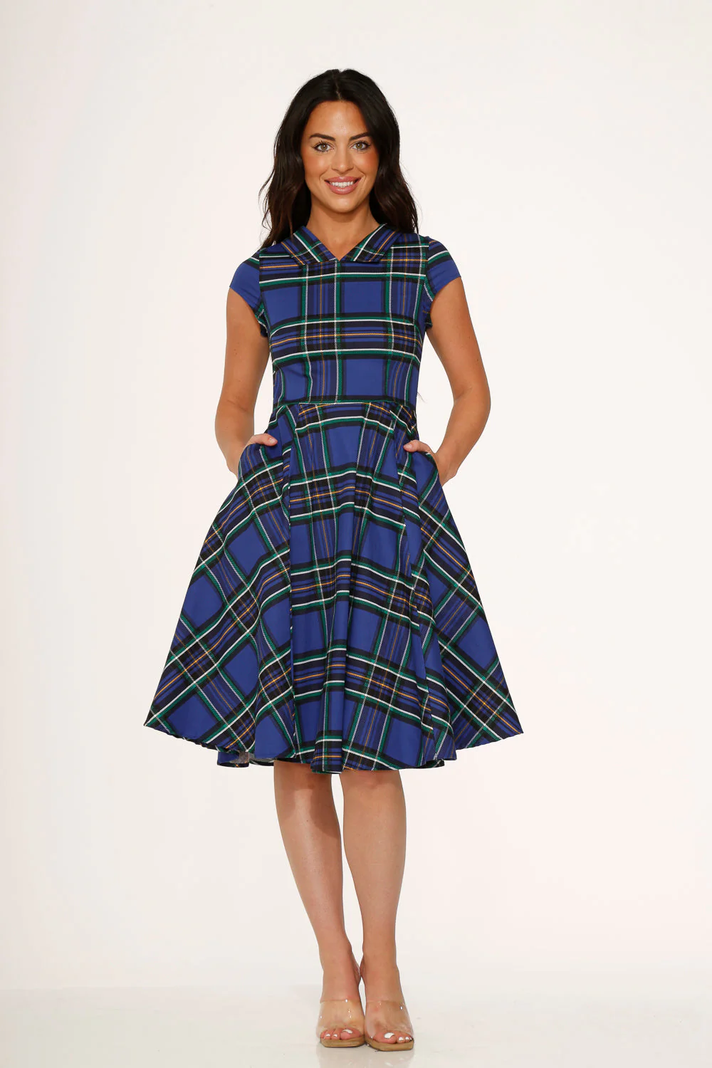 Blue Plaid Swing Dress - Olabens