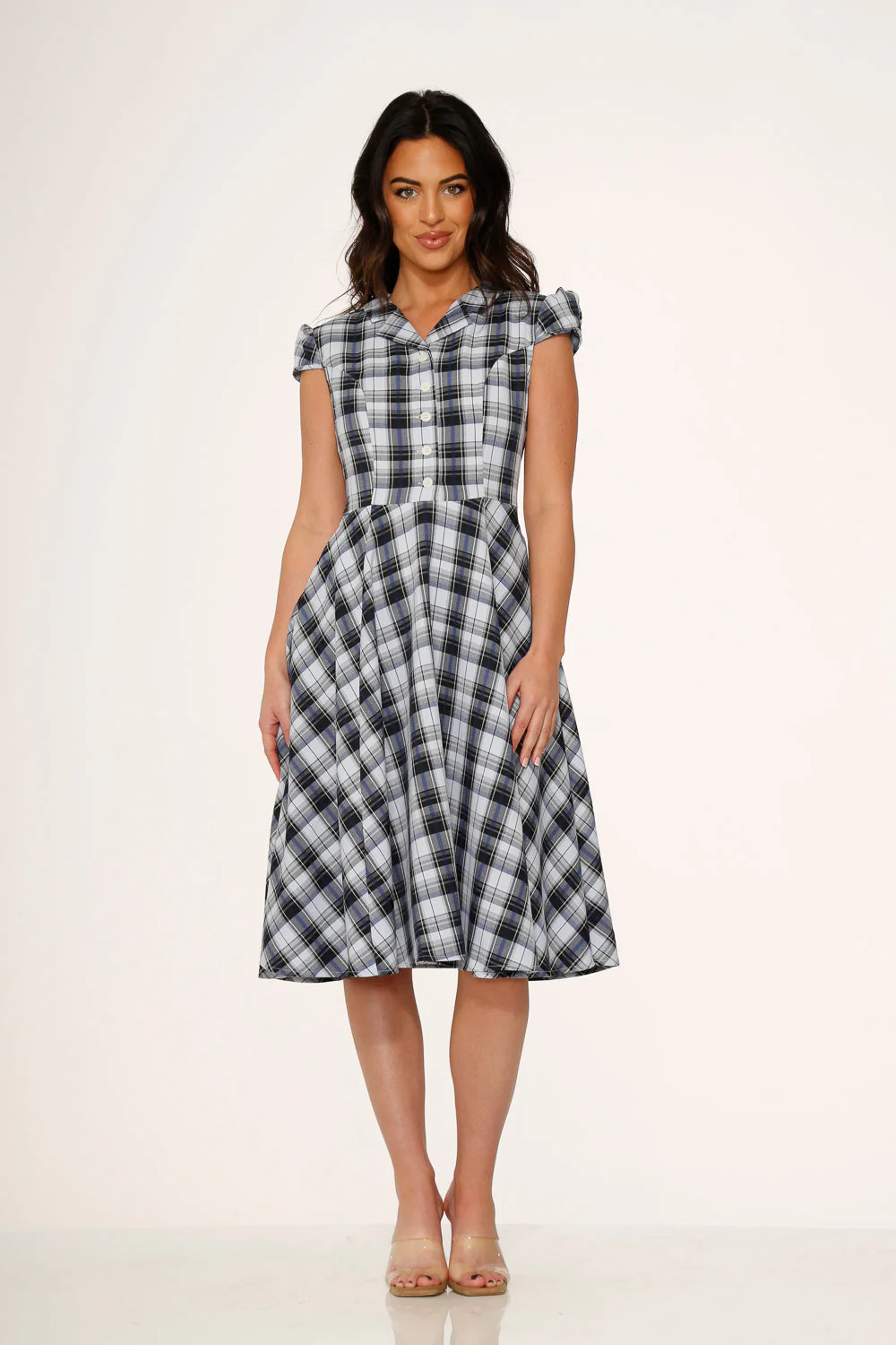 Blue Plaid Swing Dress - Olabens