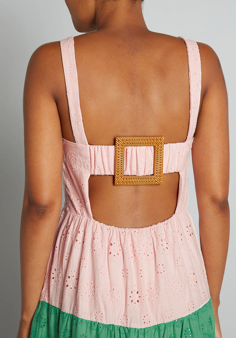 Blocked in Eyelet Tiered Maxi Dress - Olabens
