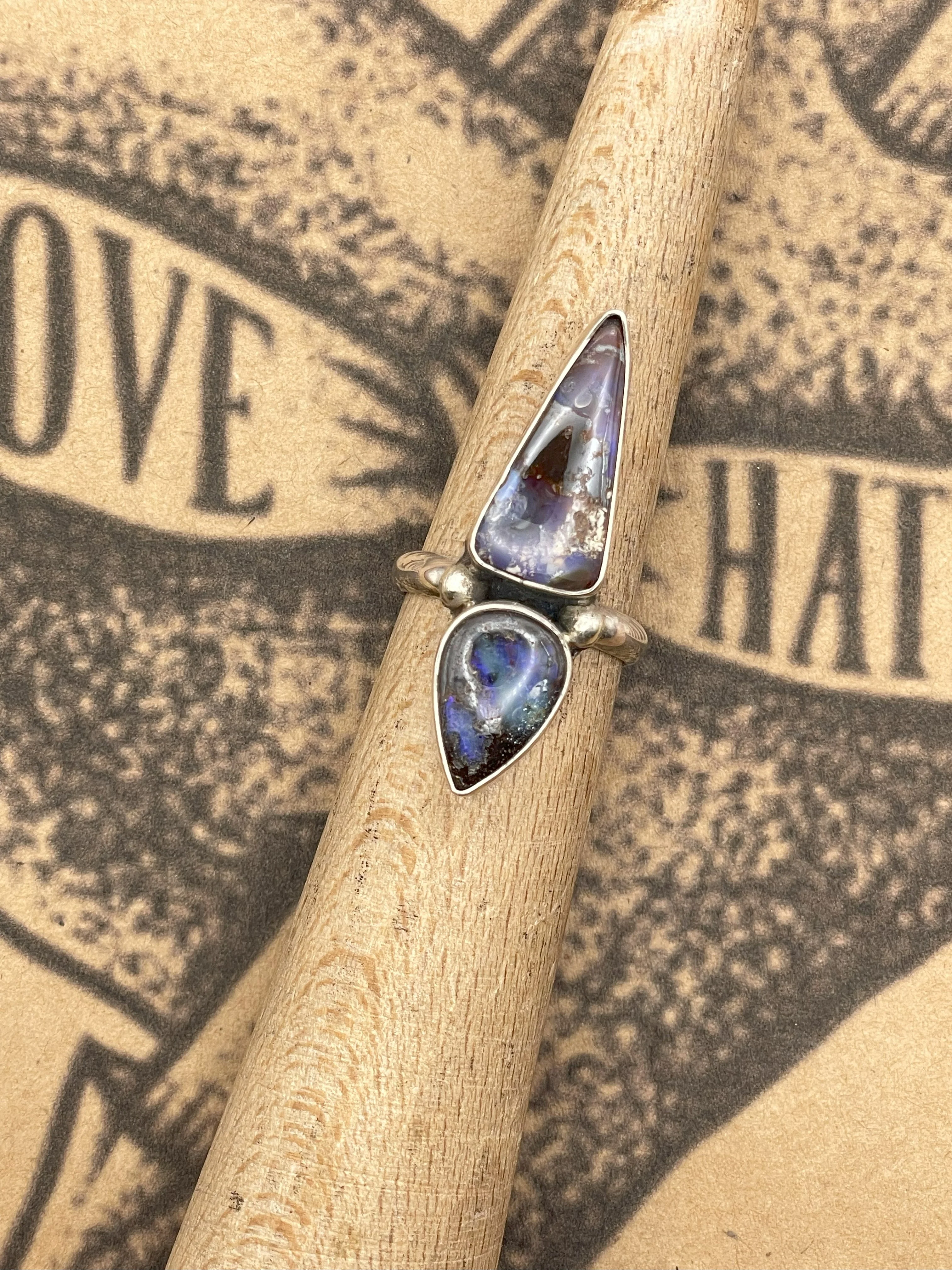 Sterling Silver Double Stone Opal Ring - Olabens