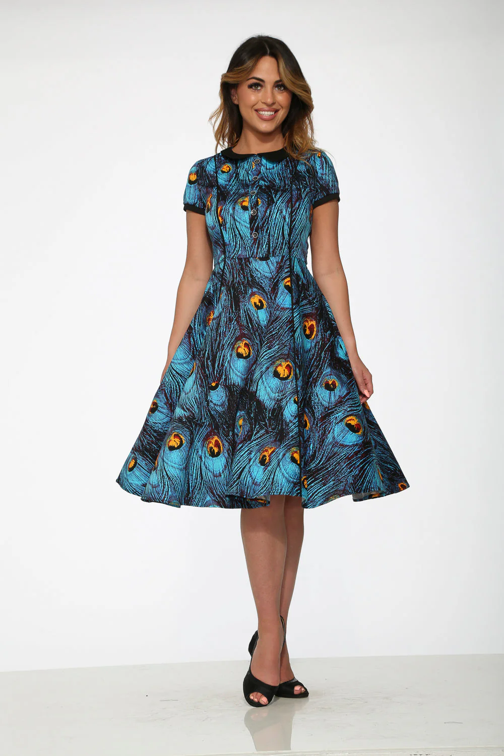 Blue Peacock Swing Dress - Olabens