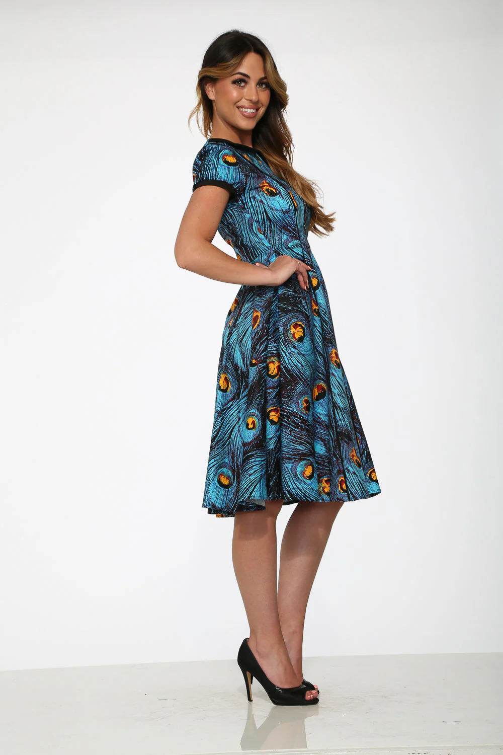 Blue Peacock Swing Dress - Olabens