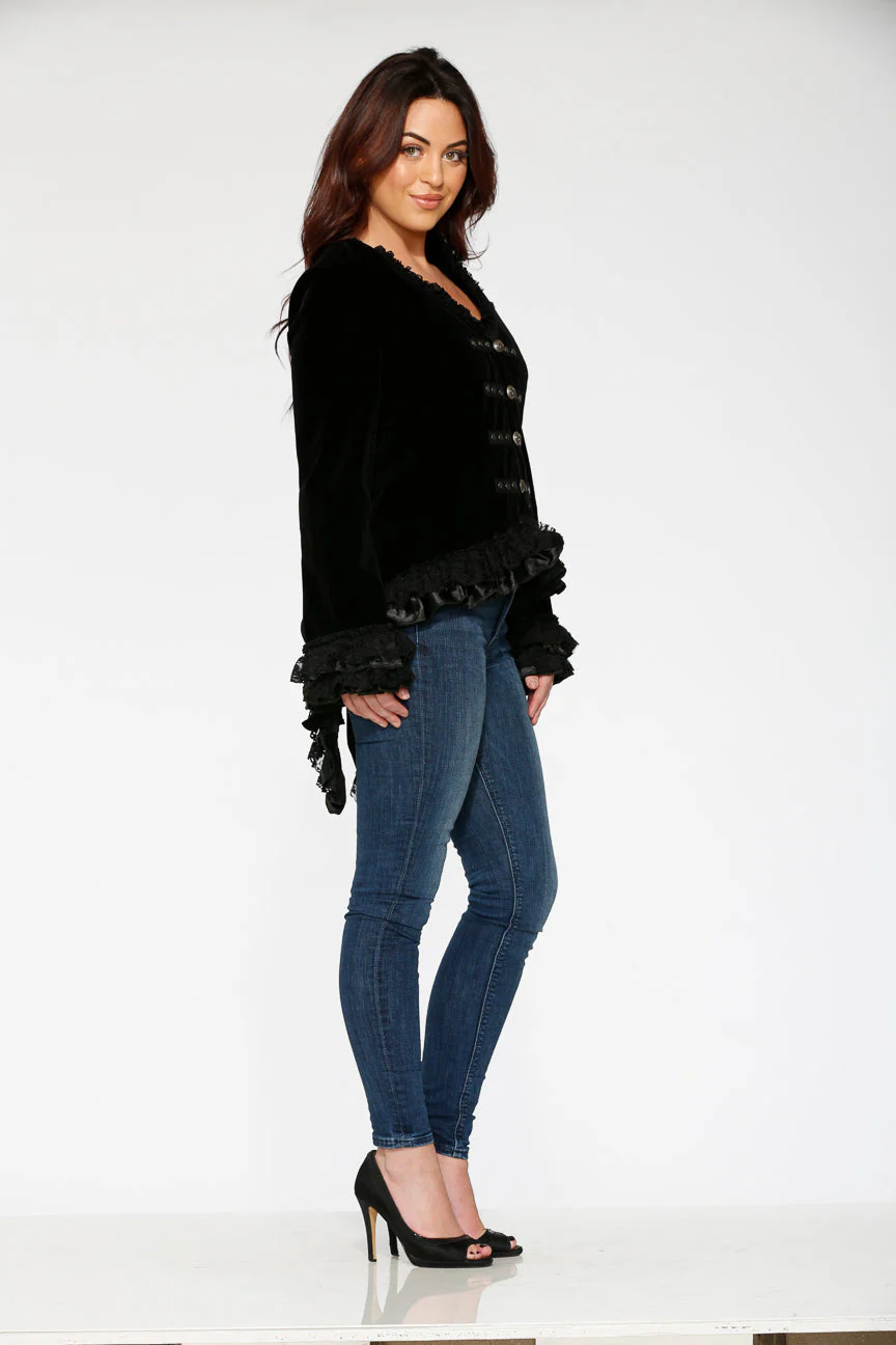 Black Gloria Velvet Tailed Jacket - Olabens