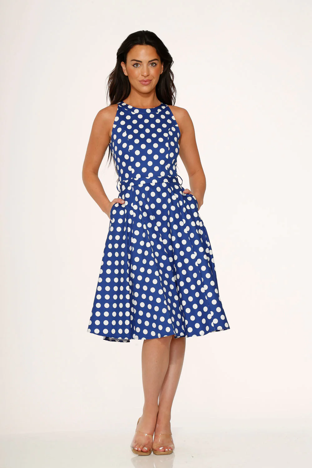 Blue Polka Dot Swing Dress - Olabens