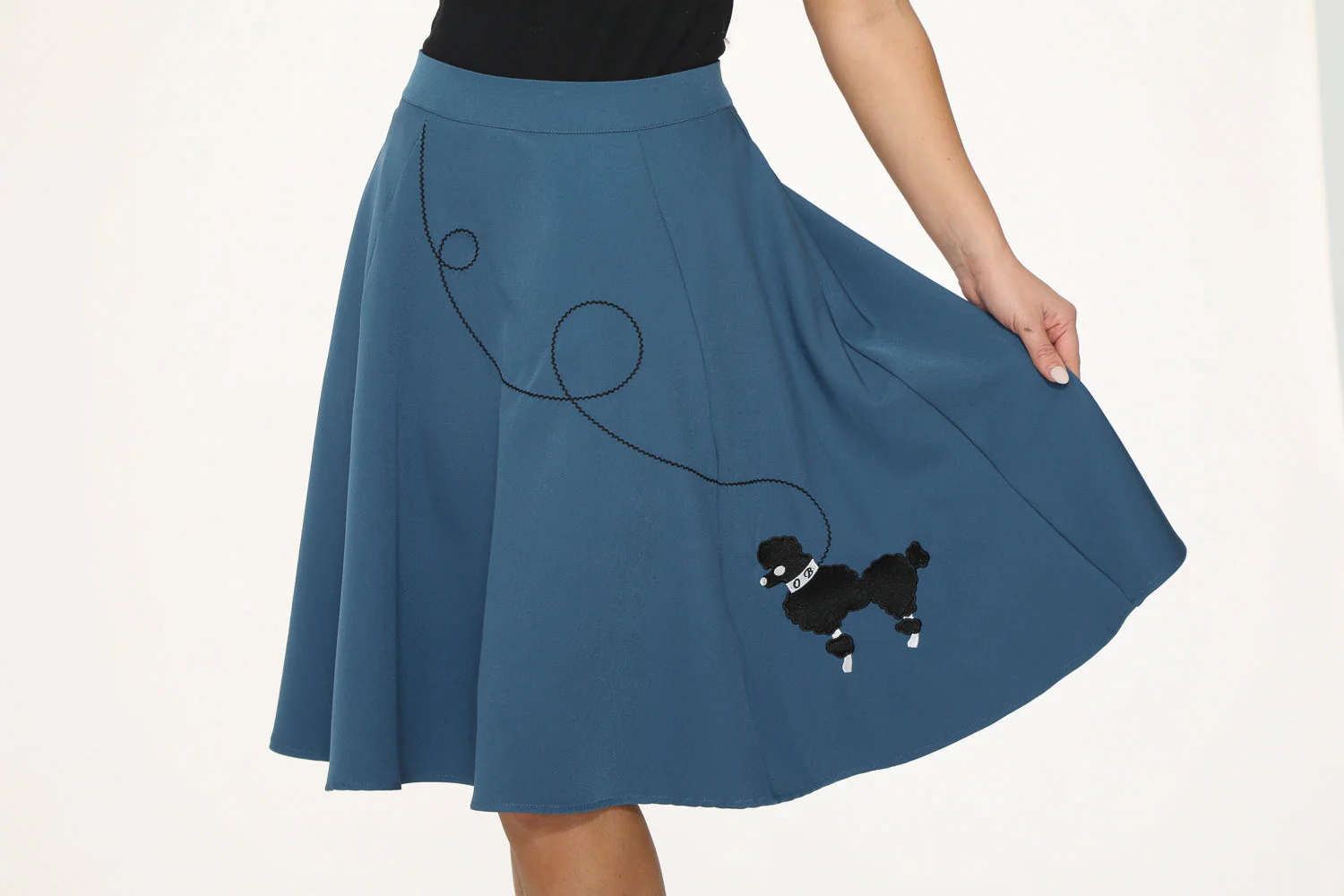 Blue Embroidered Poodle Swing Skirt - Olabens